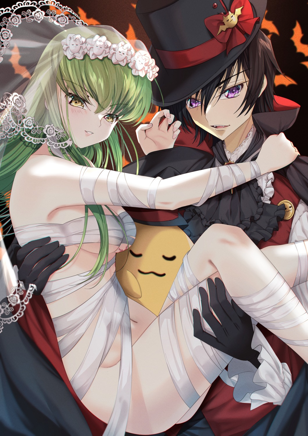 bandages budgie c.c. cheese-kun code_geass halloween lelouch_lamperouge naked_ribbon see_through