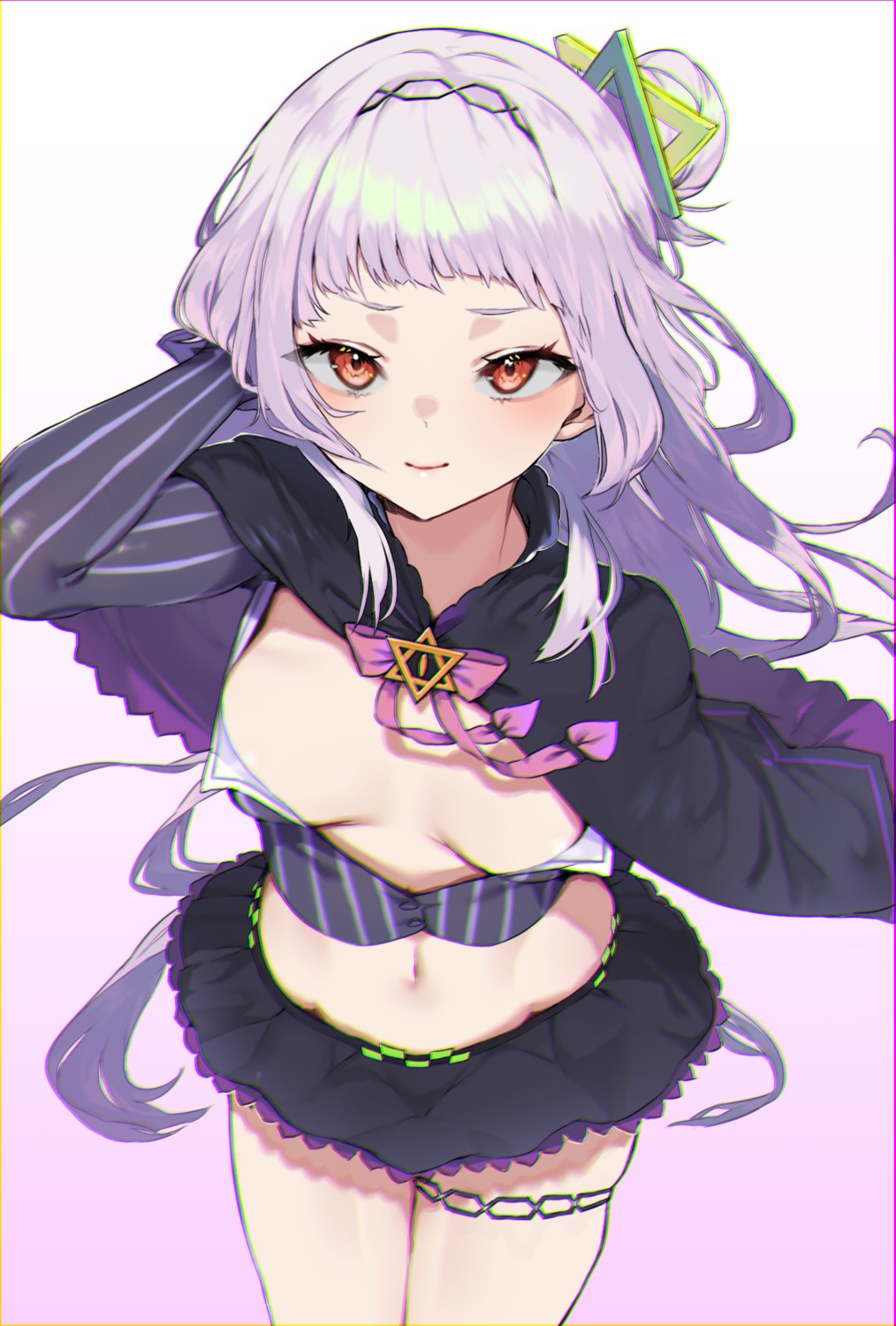 garter hololive murasaki_shion no_bra open_shirt pomesaurus skirt_lift