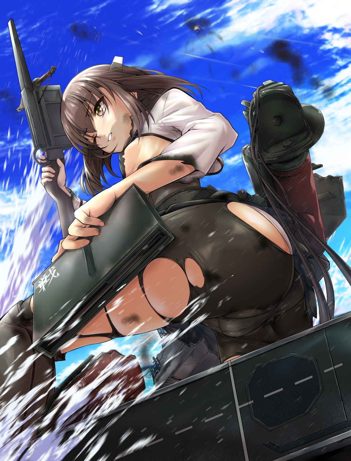 ass cameltoe erect_nipples ipuu_(el-ane_koubou) kantai_collection no_bra pantsu pantyhose taihou_(kancolle) underboob weapon