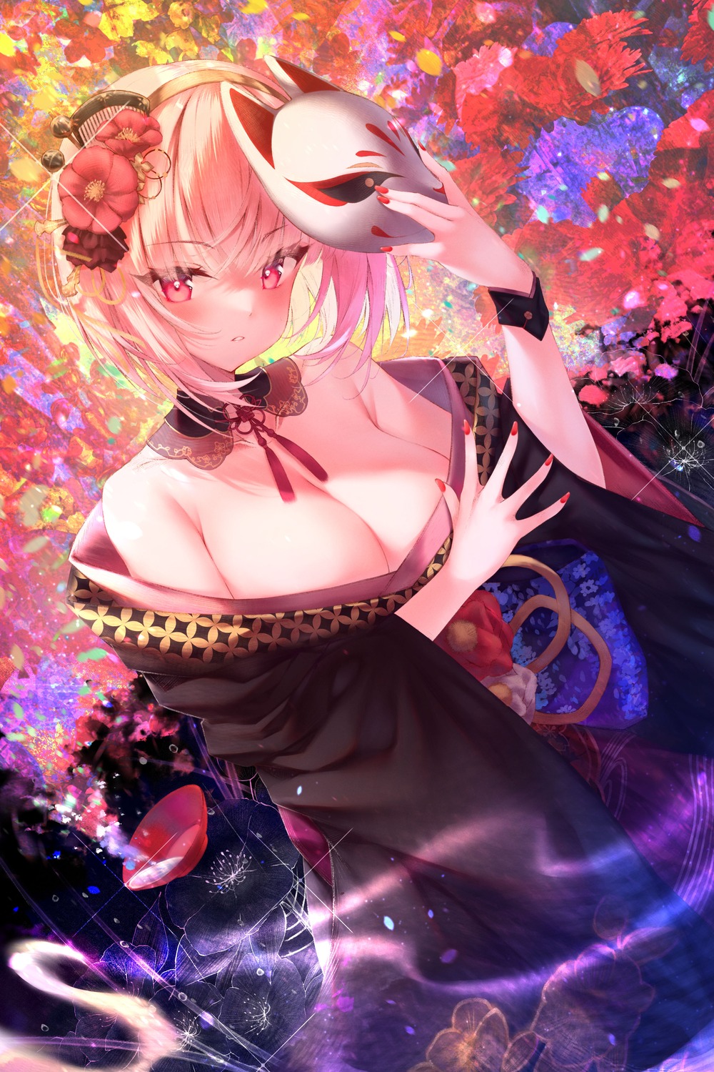 hololive hololive_english ijac_ray japanese_clothes mori_calliope no_bra open_shirt