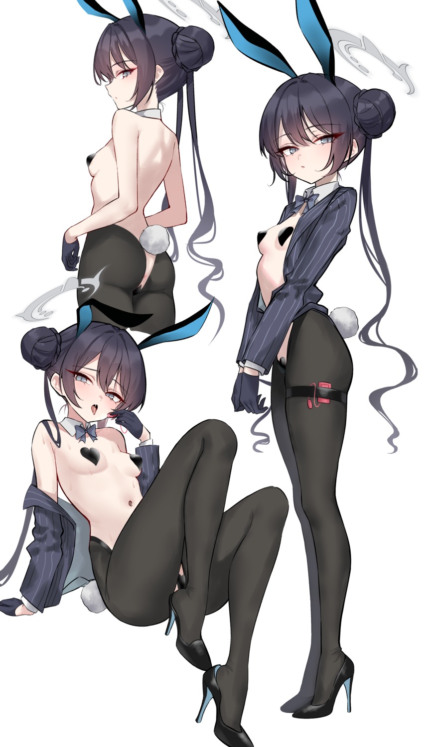 animal_ears anus ass blue_archive breasts bunny_ears bunny_girl garter halo heels loli maebari no_bra nopan open_shirt pantyhose pasties ryuuge_kisaki shigure tail topless vibrator wet