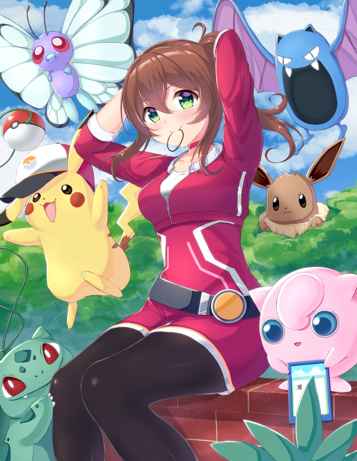 bulbasaur butterfree eevee golbat hio_(hiohio0306) jigglypuff pantyhose pikachu pokemon pokemon_go pokemon_trainer