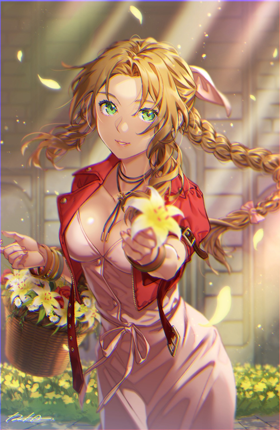 aerith_gainsborough cleavage dress final_fantasy final_fantasy_vii iria_(yumeirokingyo)