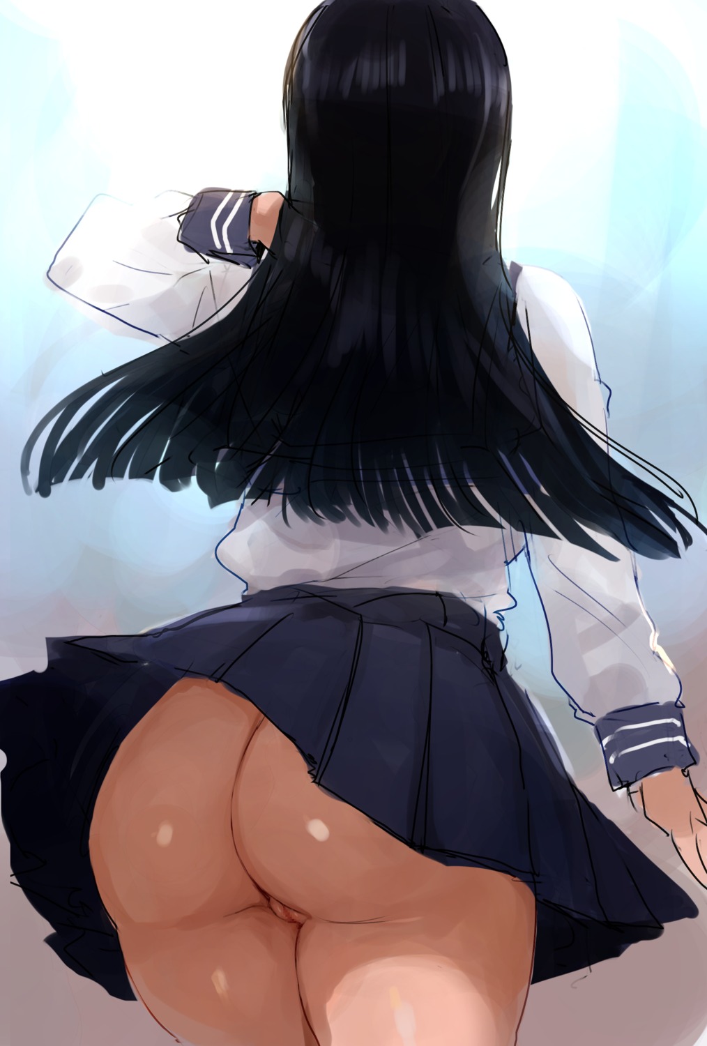 ass c.cu censored nopan pussy seifuku sketch skirt_lift