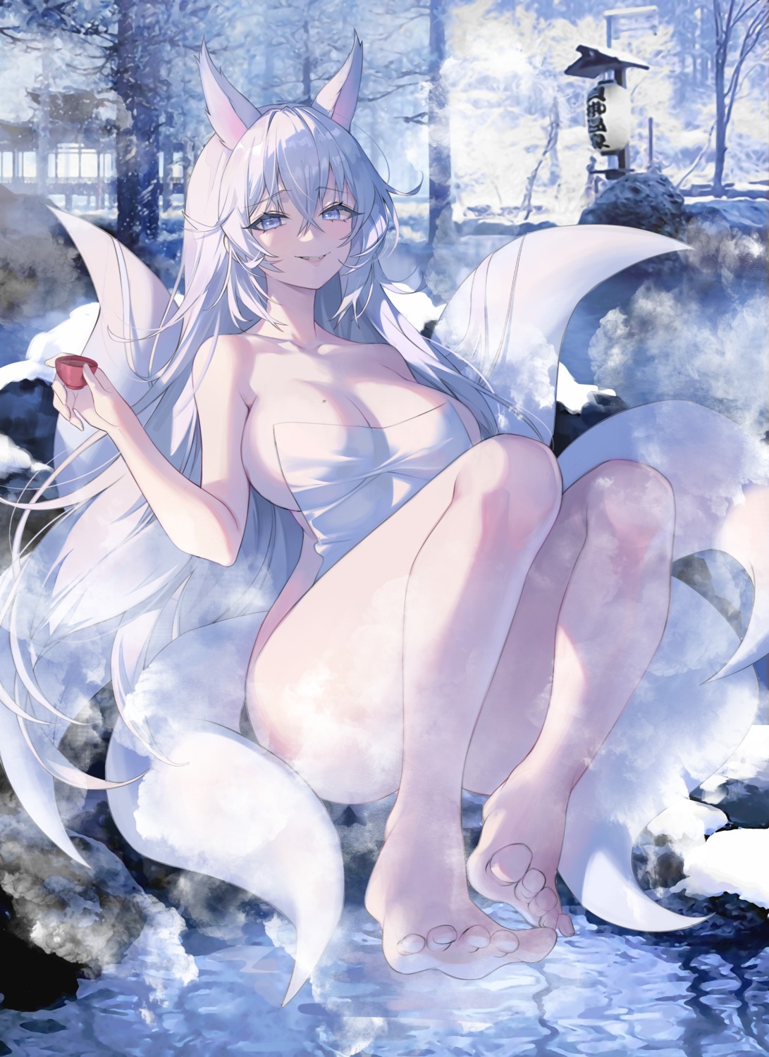 animal_ears kitsune naked onsen sake tail towel whois