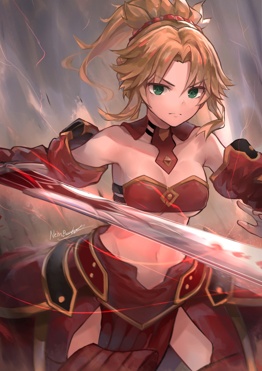 armor bikini_armor cleavage fate/apocrypha fate/stay_night mordred_(fate) neonbeat sword underboob