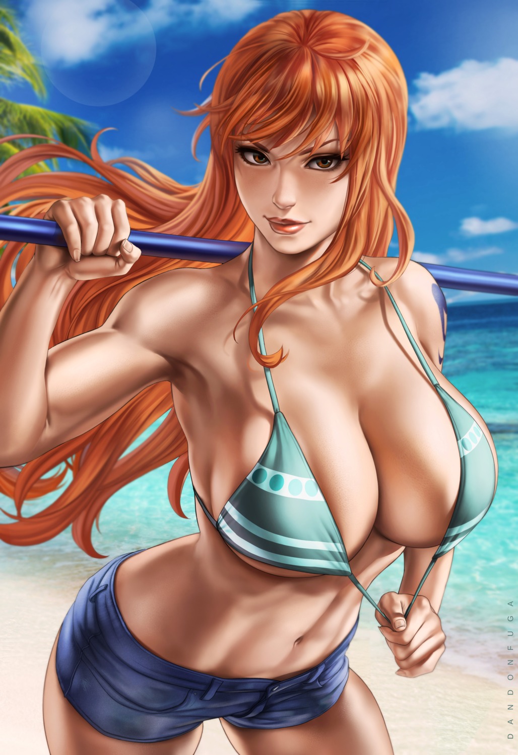 bikini_top dandon_fuga nami one_piece swimsuits tattoo undressing weapon