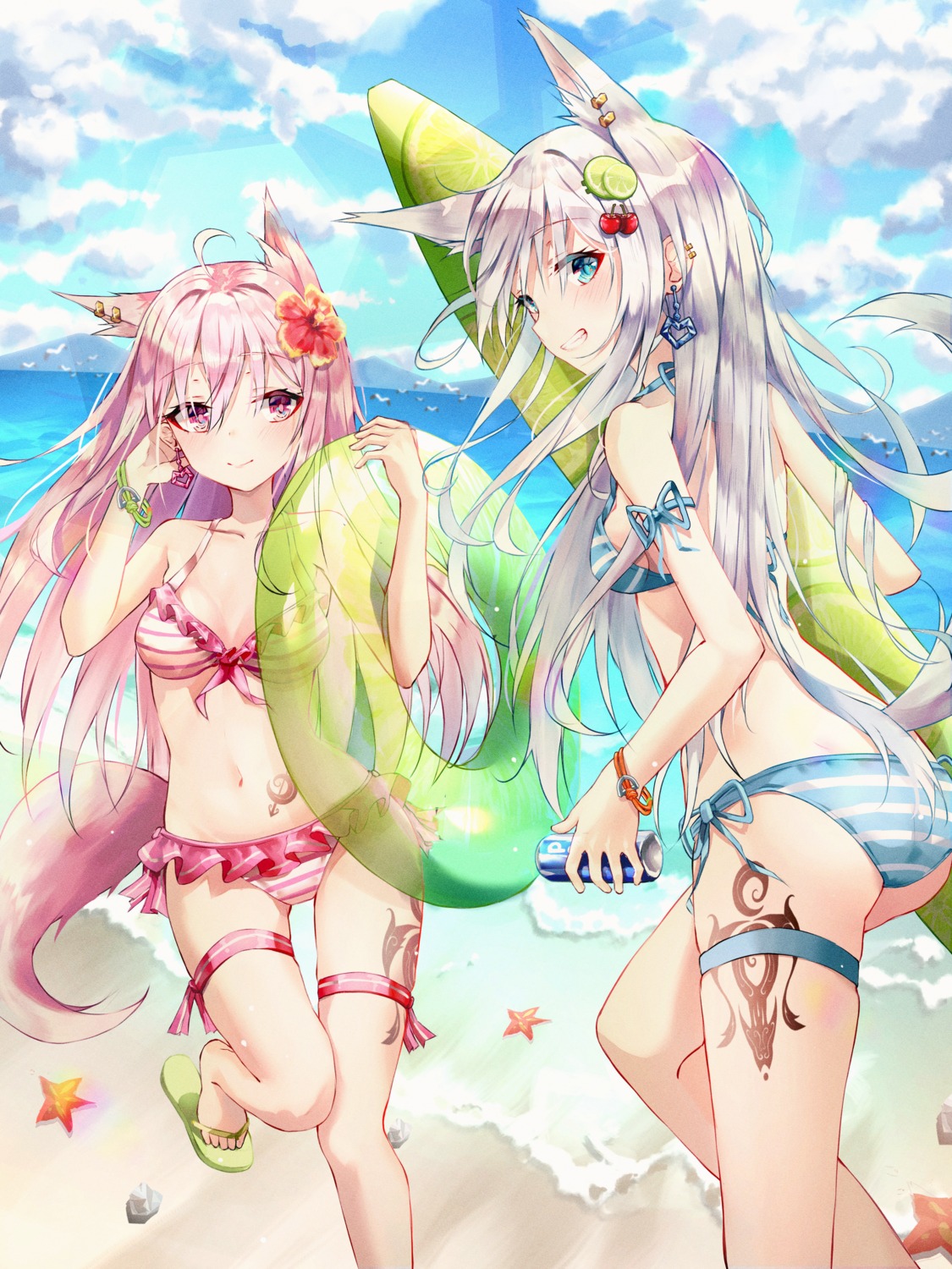 animal_ears ass bikini cleavage garter kerno swimsuits tail tattoo