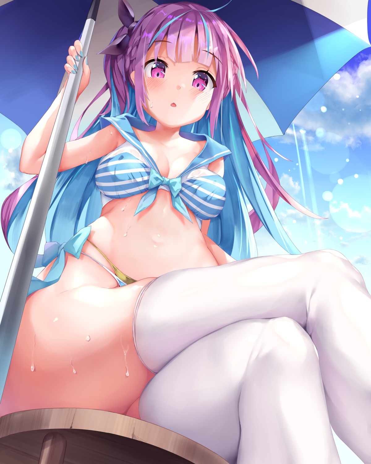 bikini cleavage hololive minato_aqua mogmog see_through swimsuits thighhighs wet wet_clothes