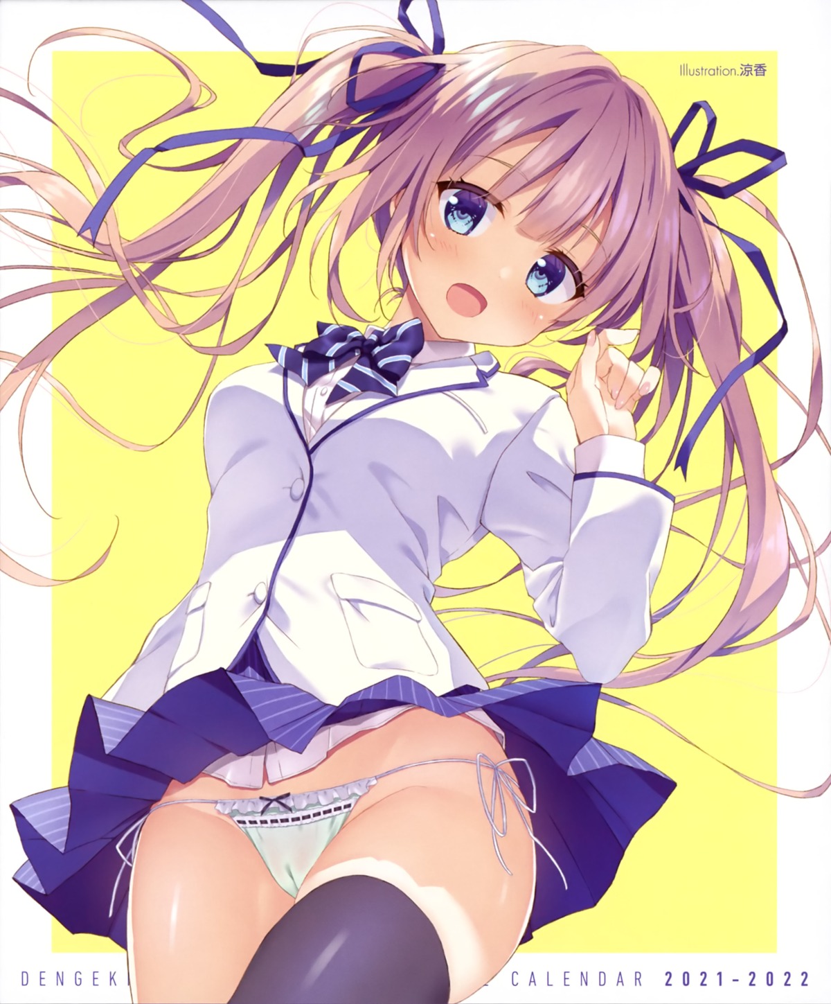 calendar cameltoe pantsu ryohka seifuku skirt_lift string_panties thighhighs