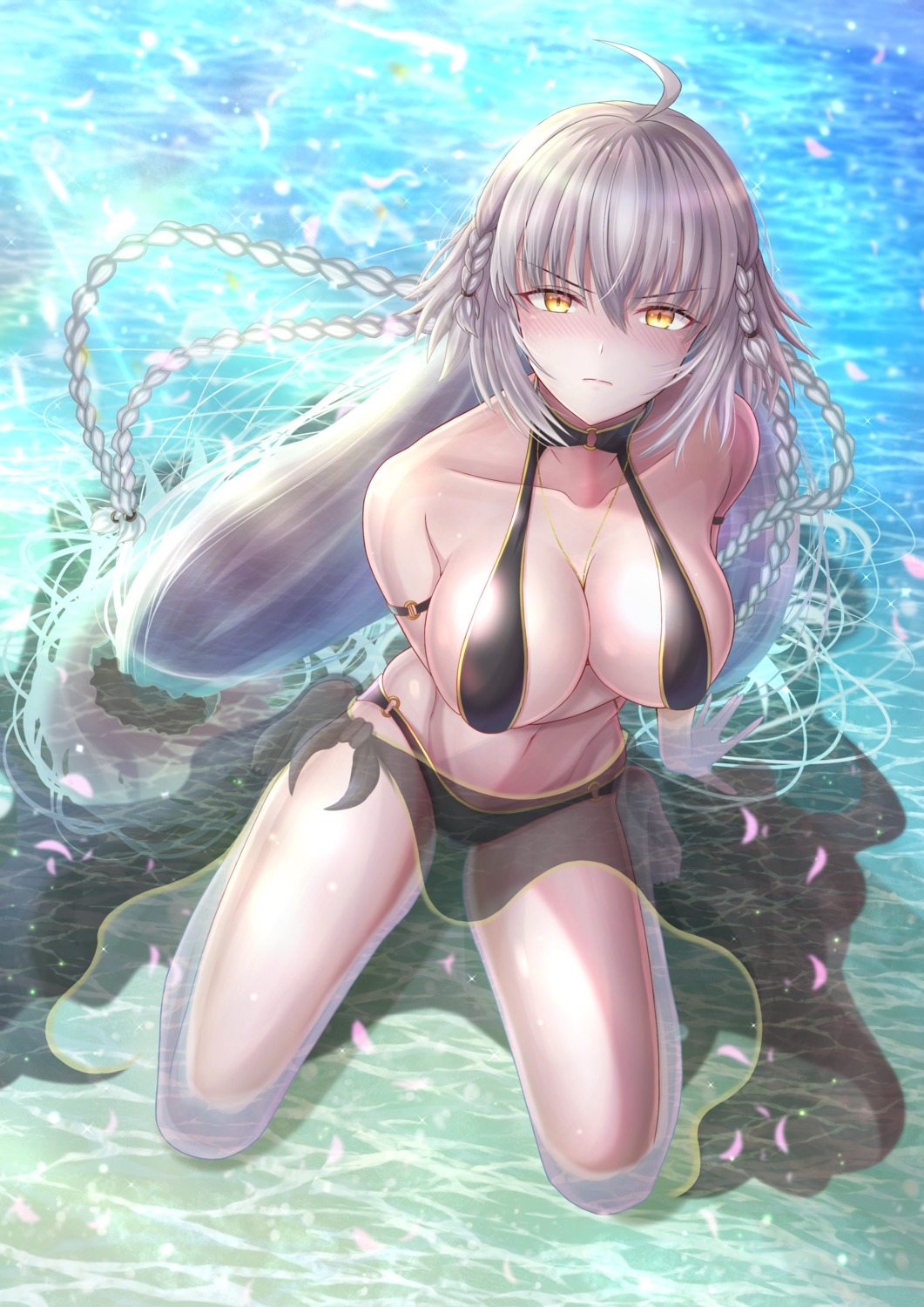 bikini breast_hold fate/grand_order jeanne_d'arc jeanne_d'arc_(alter)_(fate) penguintake see_through swimsuits wet