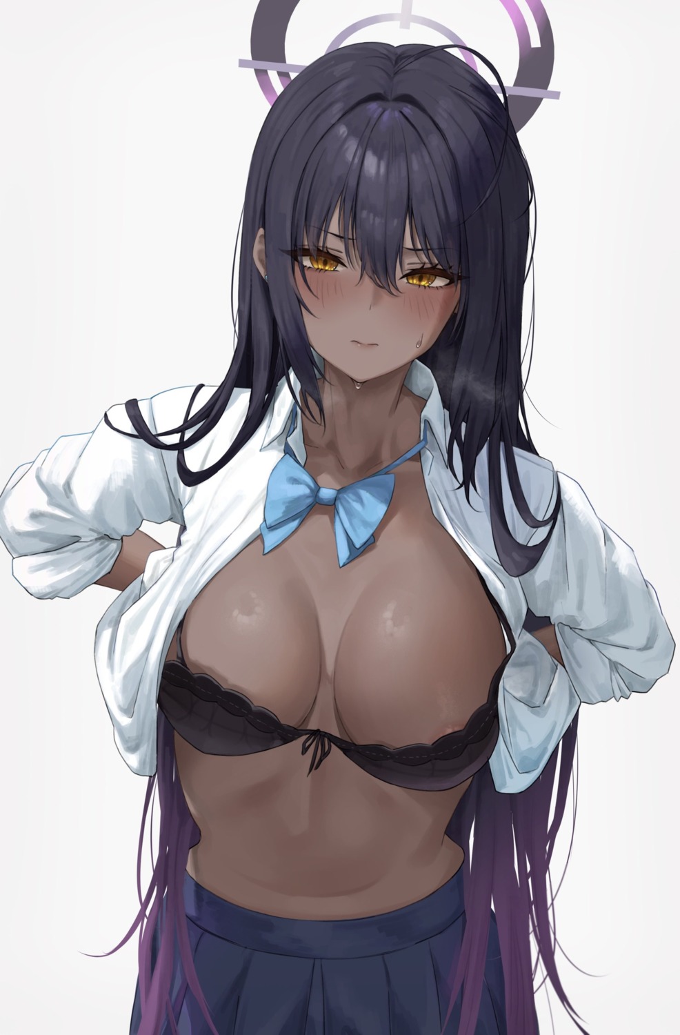 areola blue_archive bra halo kakudate_karin open_shirt renge_(730) seifuku undressing