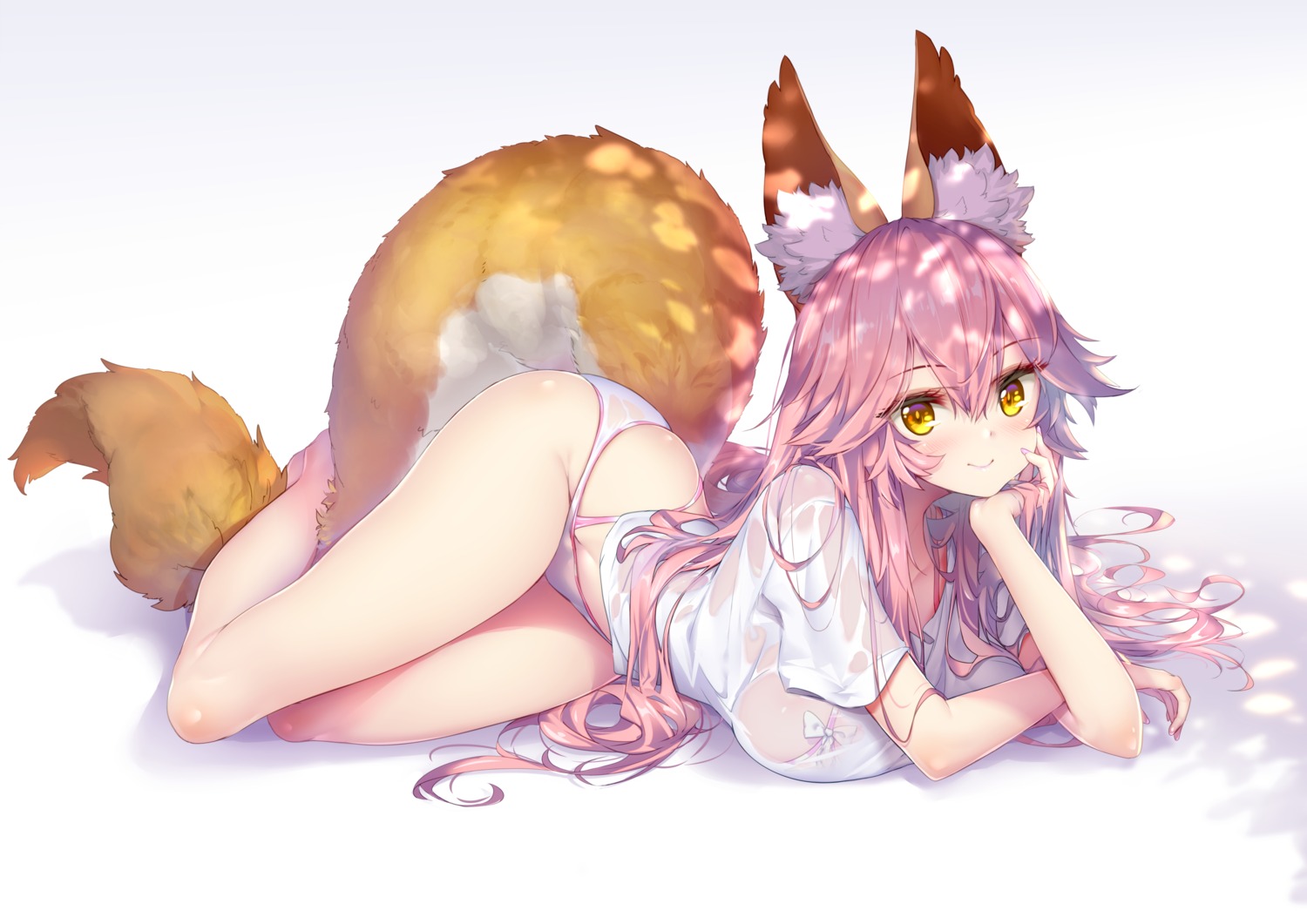 animal_ears bikini fate/grand_order hong_(white_spider) kitsune see_through swimsuits tail tamamo_no_mae wet_clothes