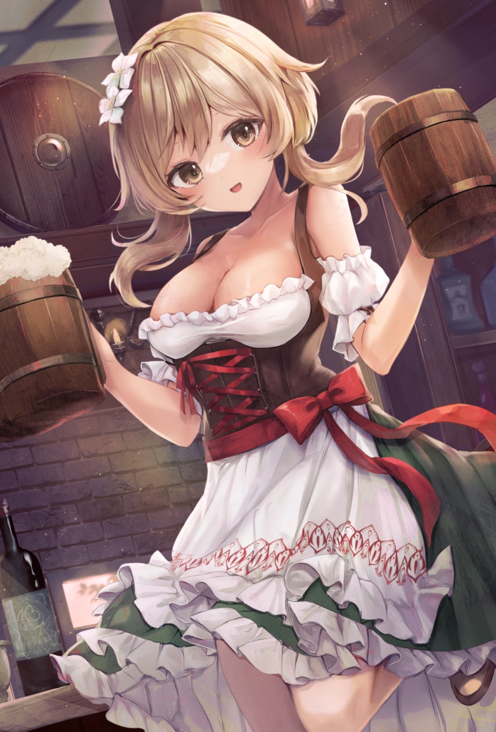 genshin_impact itone_114 lumine no_bra waitress