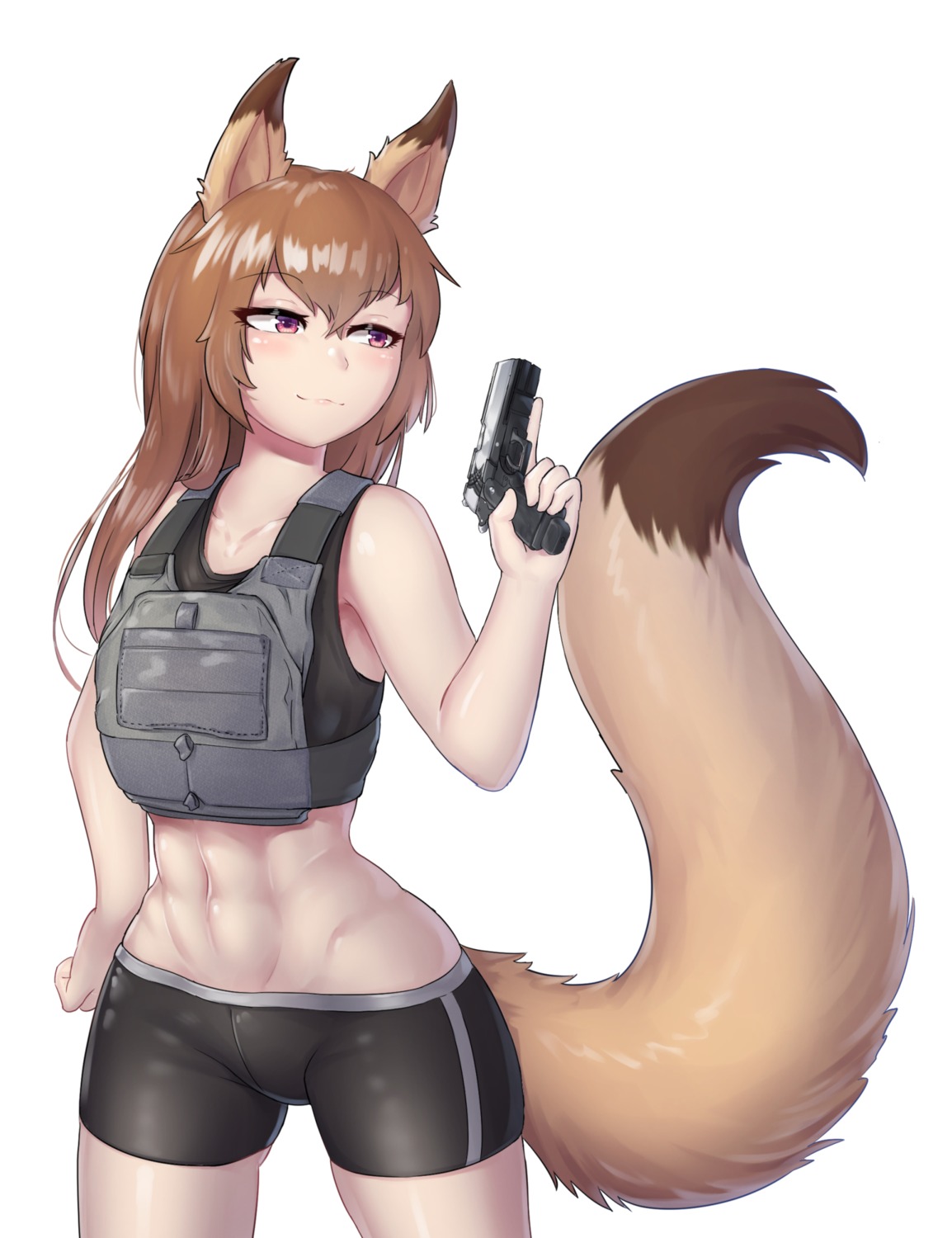 animal_ears bike_shorts gun healingpit no_bra tail