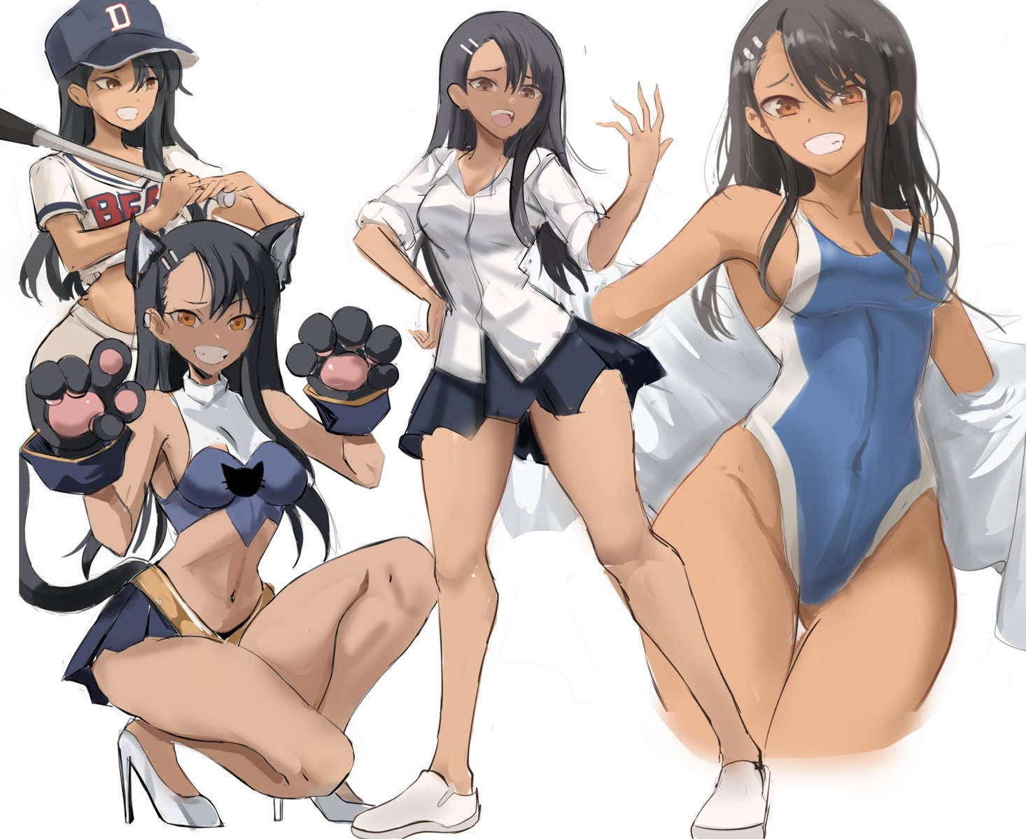 animal_ears baseball cheerleader cleavage heels ijiranaide_nagatoro-san nagatoro_hayase nekomimi rakeemspoon seifuku sketch swimsuits uniform