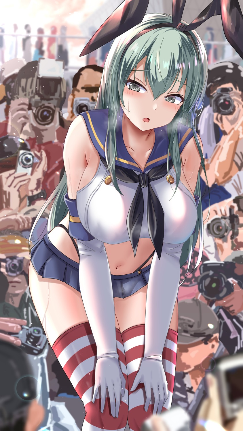 cosplay kantai_collection kuroame_(kurinohana) pantsu seifuku shimakaze_(kancolle) suzuya_(kancolle) thighhighs