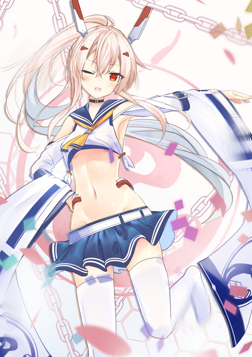 ayanami_(azur_lane) azur_lane no_bra odeclea seifuku shirt_lift skirt_lift thighhighs