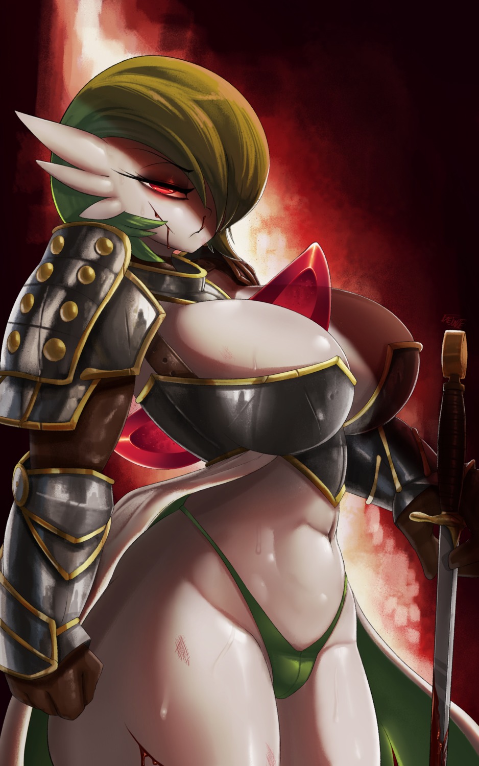 armor bikini_armor blood faejunkie gardevoir pokemon pokemon_oras pokemon_rse sword