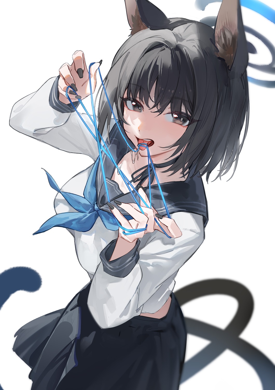 animal_ears aone_(user_6635636) blue_archive halo kiryuu_kikyou nekomimi seifuku tail