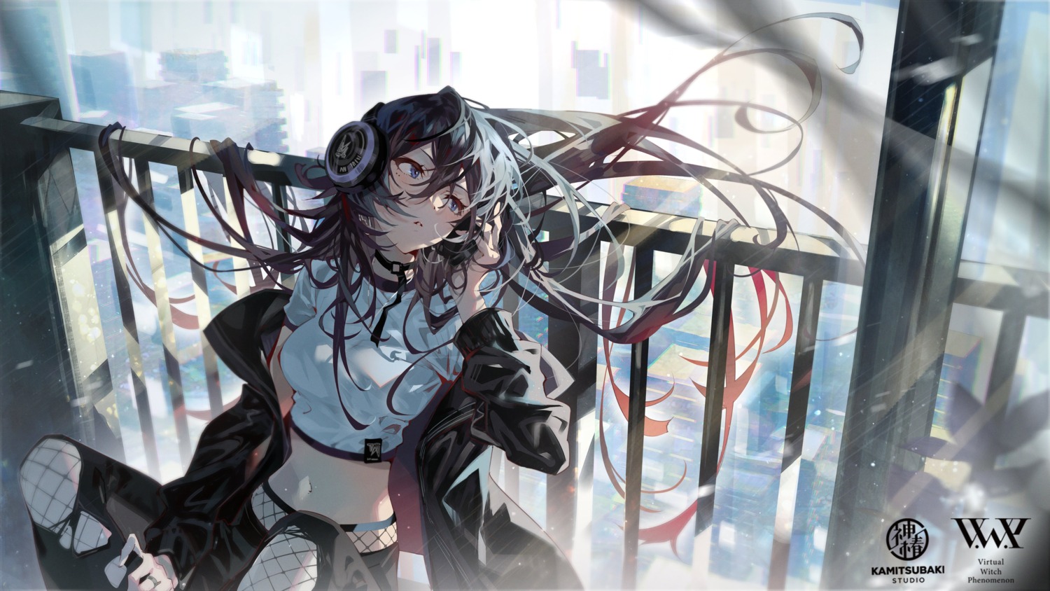 arutera fishnets headphones jpeg_artifacts pantyhose torn_clothes