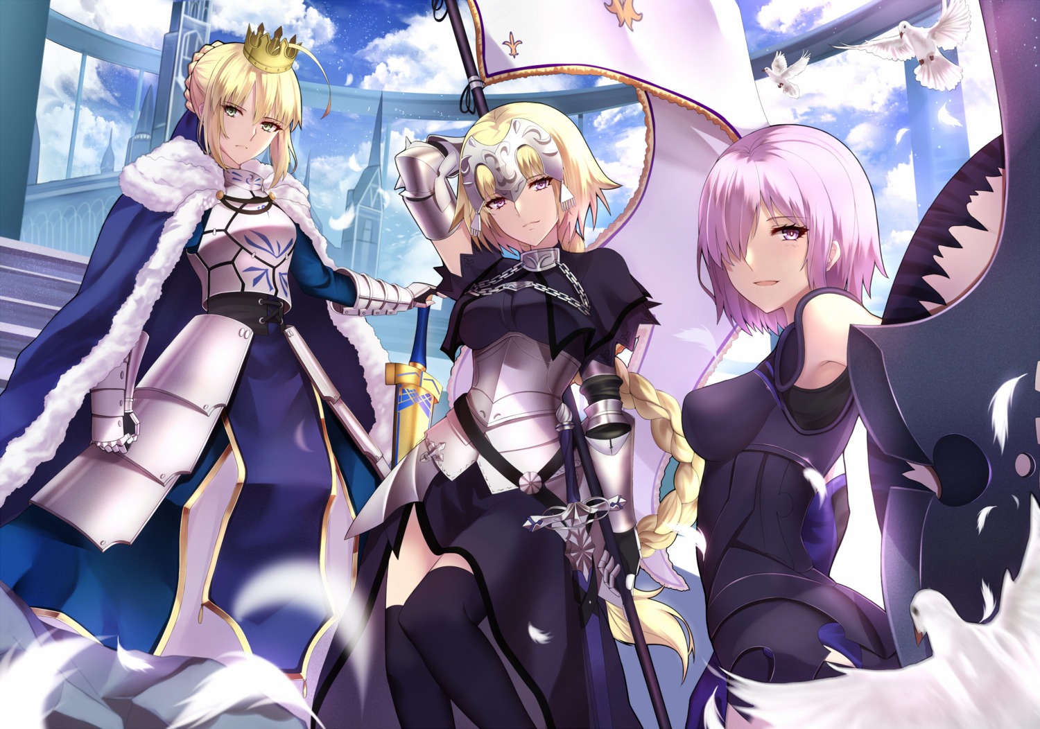 armor dress fate/grand_order jeanne_d'arc jeanne_d'arc_(fate) mash_kyrielight saber shigure sword thighhighs