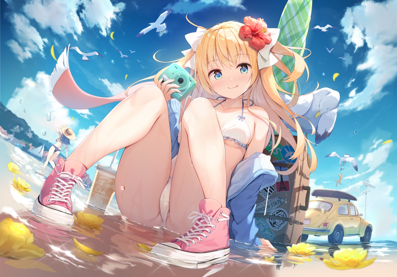 bikini cameltoe emori_el emori_miku emori_miku_project neko nijihashi_sora open_shirt swimsuits underboob wet