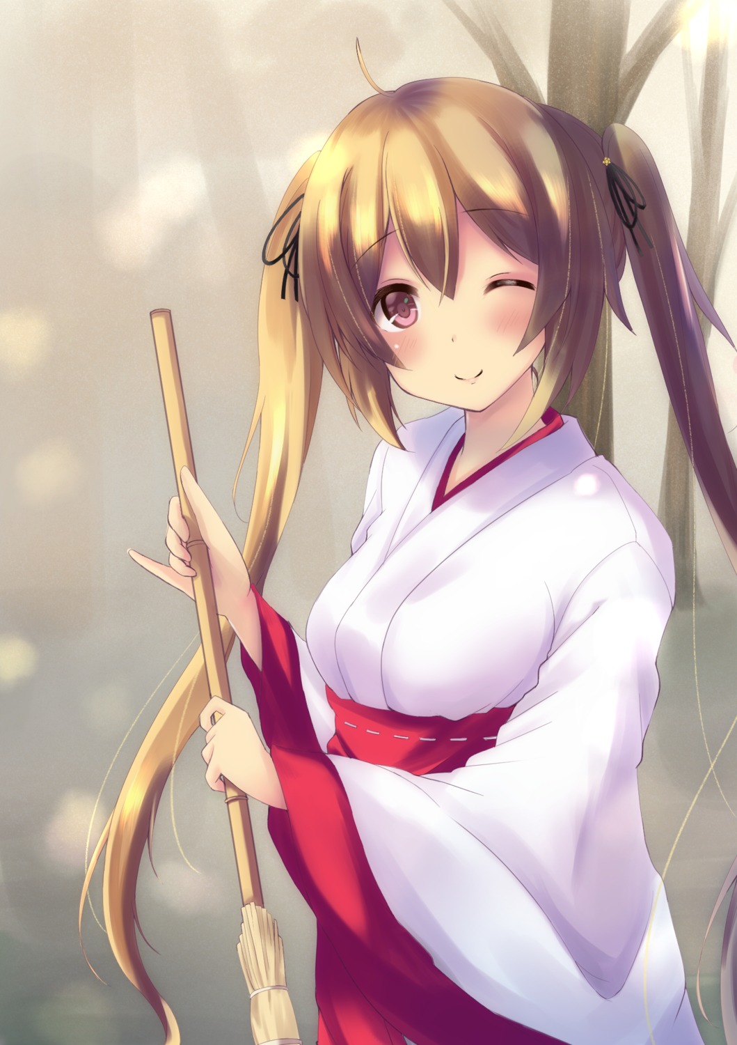 japanese_clothes kantai_collection miko murasame_(kancolle) purunyara