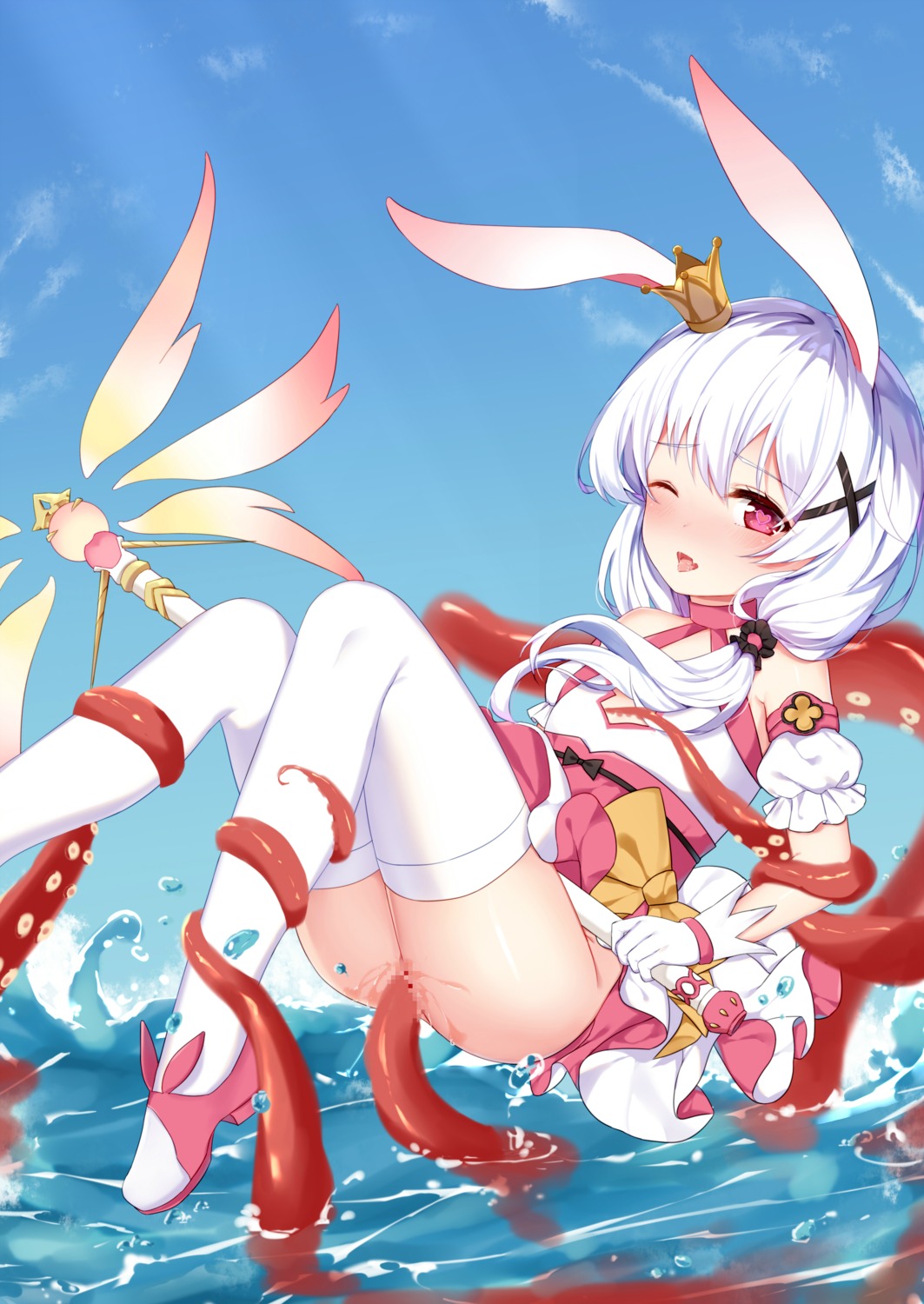 animal_ears benghuai_xueyuan bondage bunny_ears censored extreme_content fufumi heels japanese_clothes nopan pussy pussy_juice sex skirt_lift tentacles theresa_apocalypse thighhighs weapon