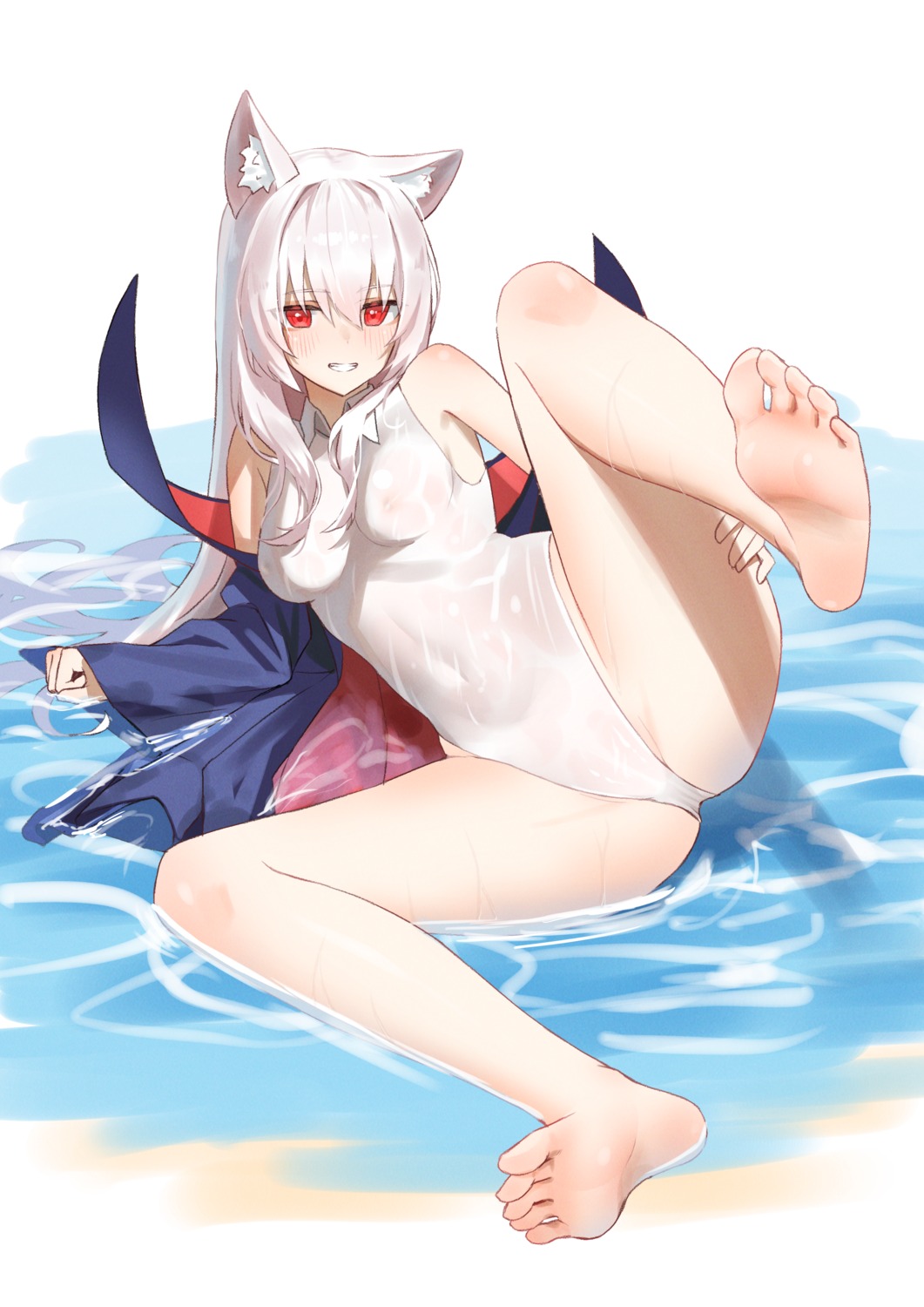 animal_ears feet grape_ade_(cardslash2001) see_through swimsuits wet wet_clothes