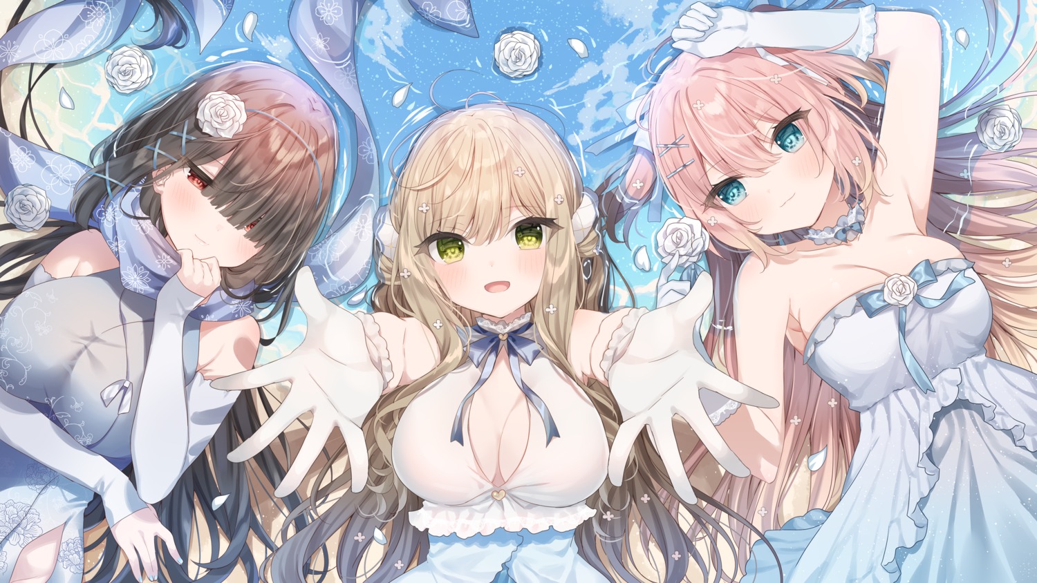 cleavage dress houchi_shoujo mafuyu_(chibi21) no_bra open_shirt wet