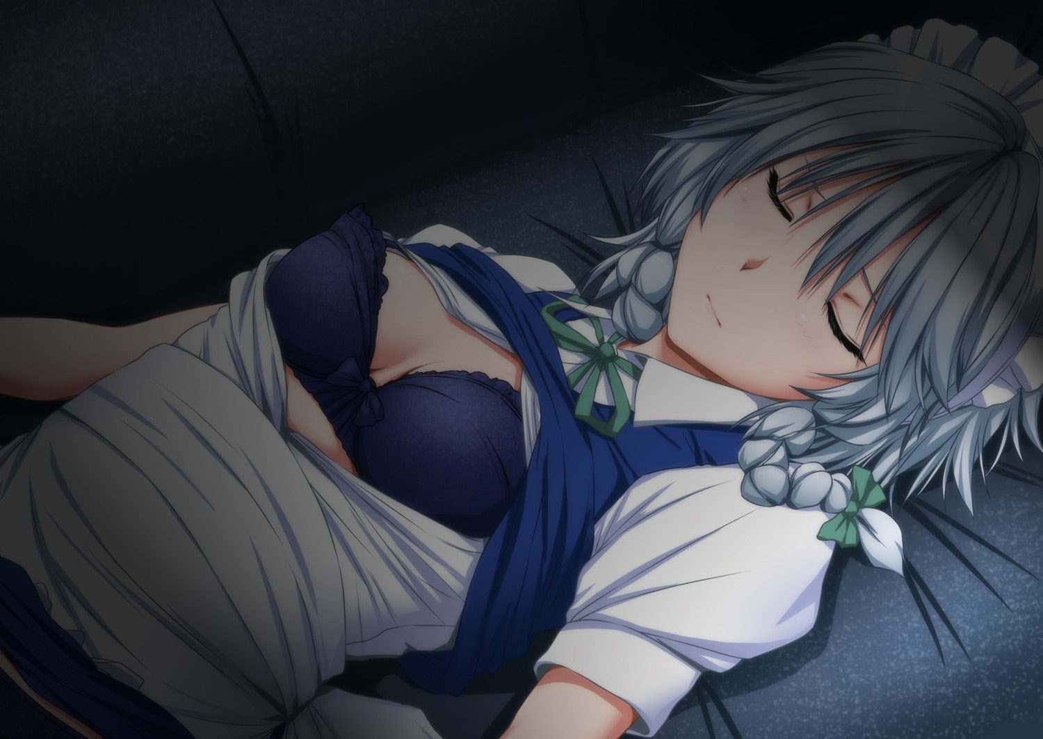 bra cleavage izayoi_sakuya maid nori_tamago open_shirt touhou