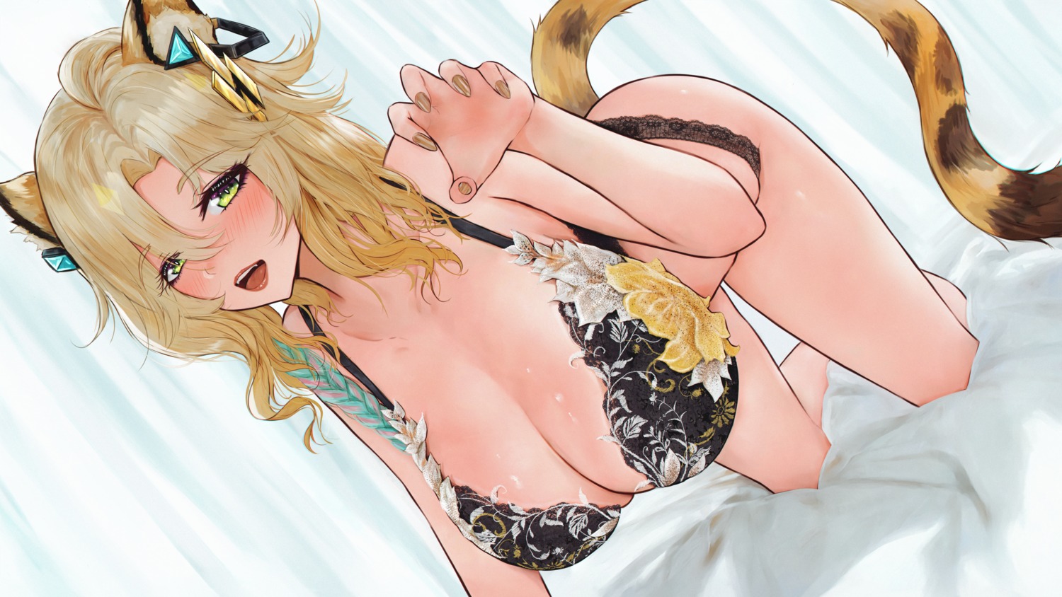 animal_ears bra genshin_impact kitsune-neko lingerie pantsu tail xilonen