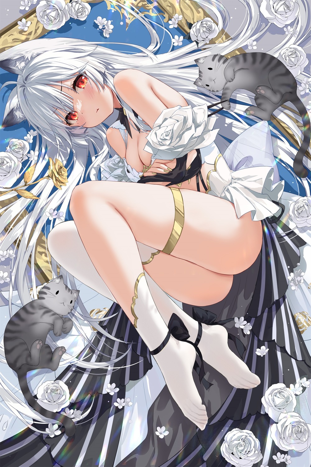 animal_ears devil_heavens garter indie_virtual_youtuber lengbao_genin neko no_bra nopan skirt_lift thighhighs