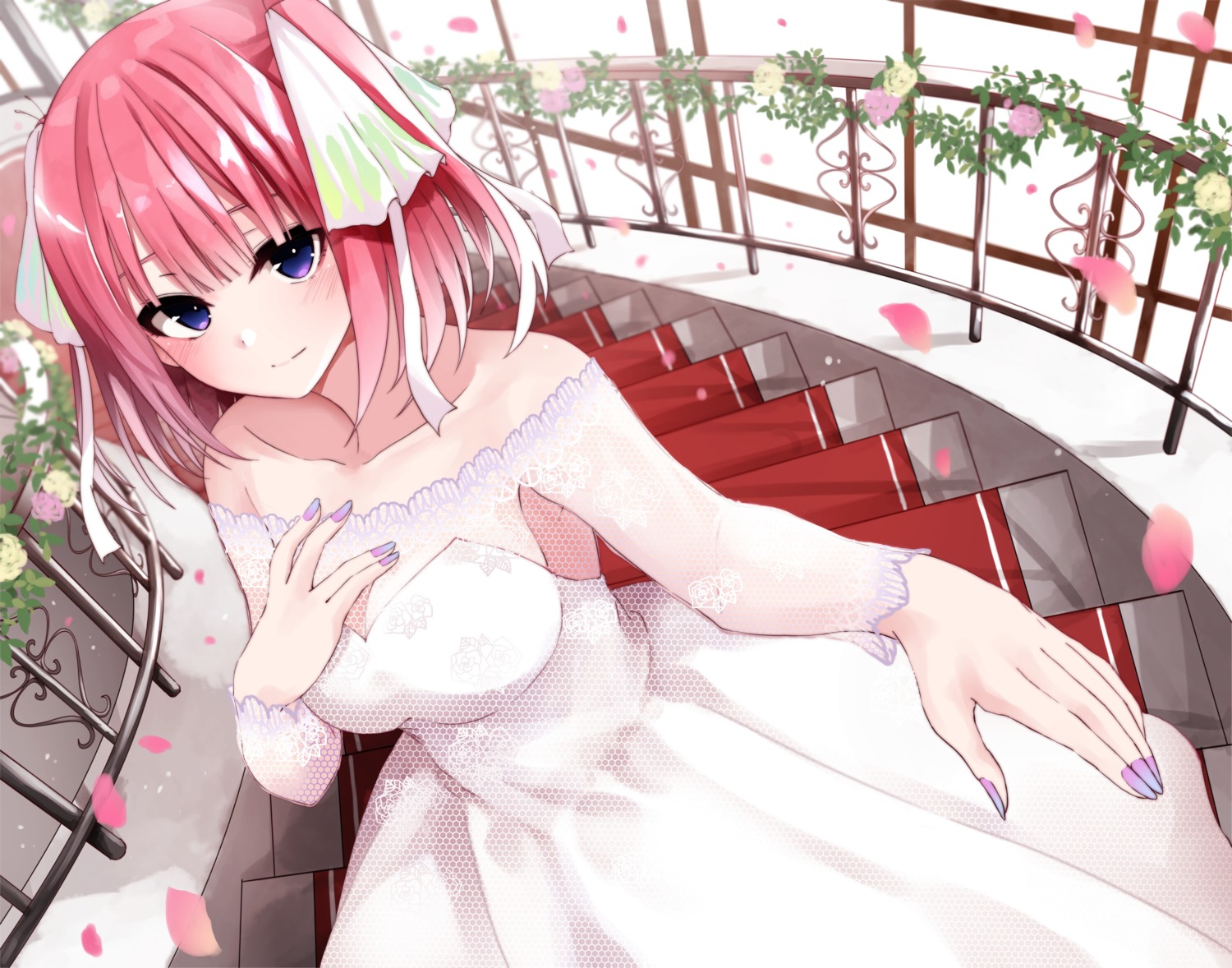 5-toubun_no_hanayome cleavage dress fuu_(fuore) nakano_nino no_bra see_through wedding_dress