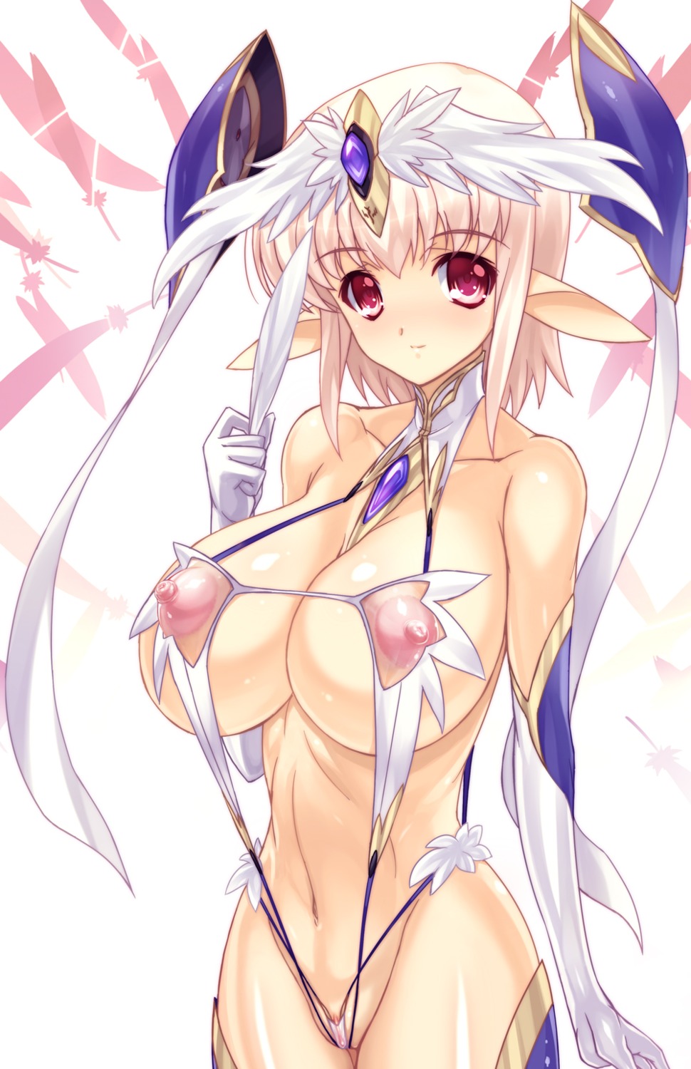 cleavage elf erect_nipples ishida_hiroyuki nipples pointy_ears pussy see_through sling_bikini swimsuits