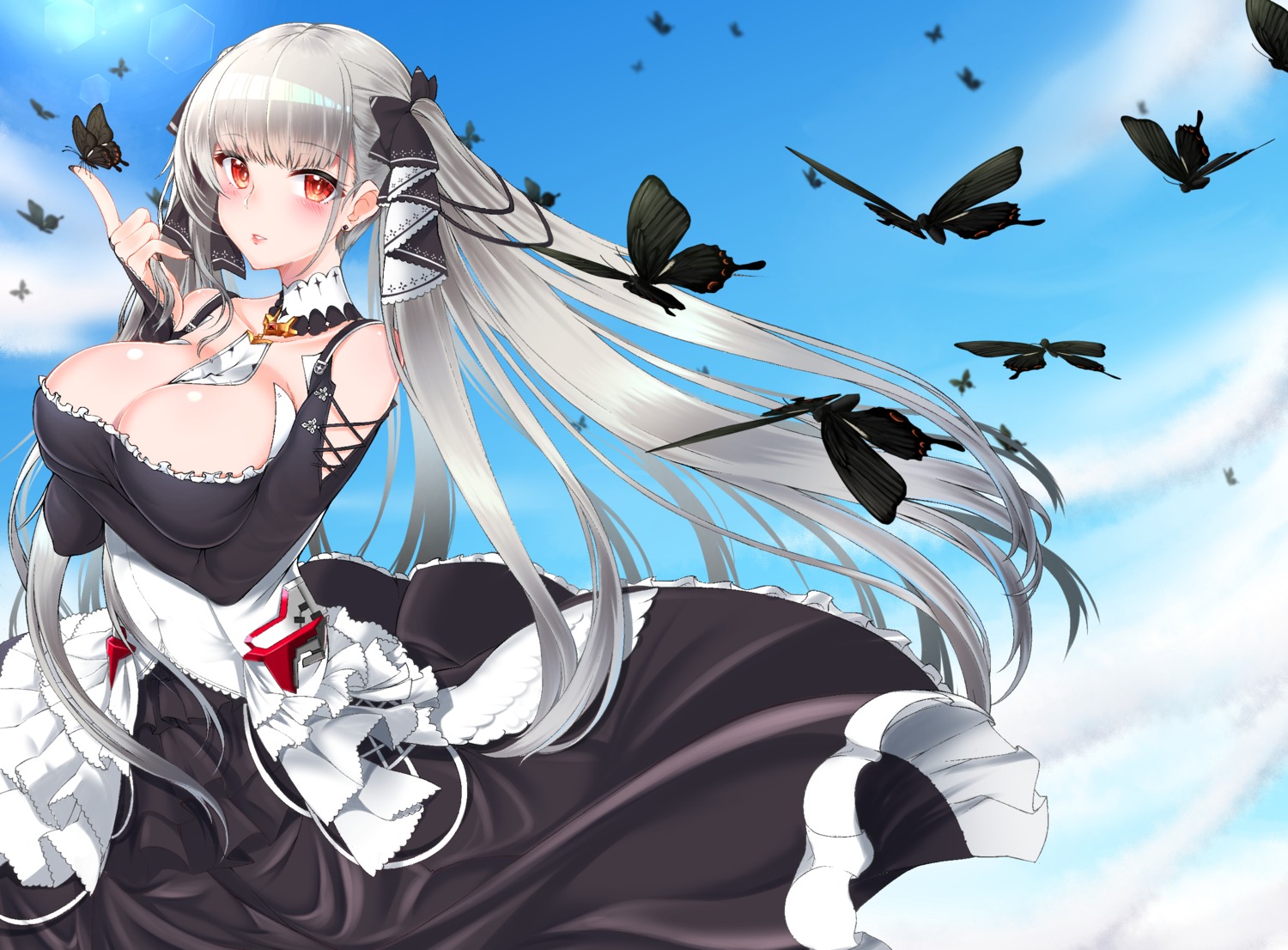 aruto_(shake_onigiri) azur_lane breast_hold formidable_(azur_lane) gothic_lolita lolita_fashion no_bra skirt_lift