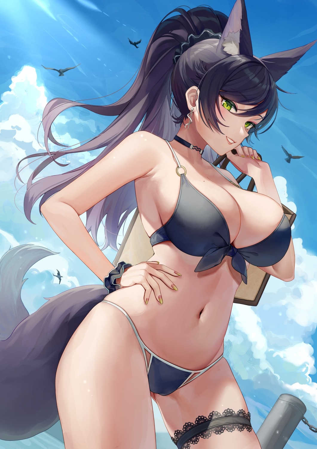 animal_ears bikini cameltoe garter ihachisu kitsune meridian_project seki_(vtuber) swimsuits tail