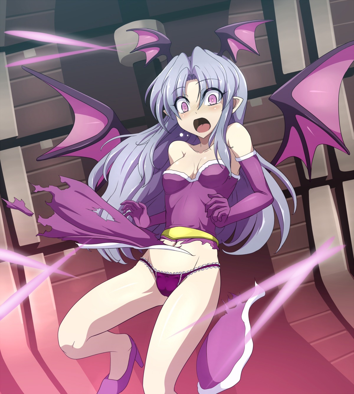 cameltoe clam_curry devil dress heels no_bra pantsu star_ocean torn_clothes wardrobe_malfunction wings