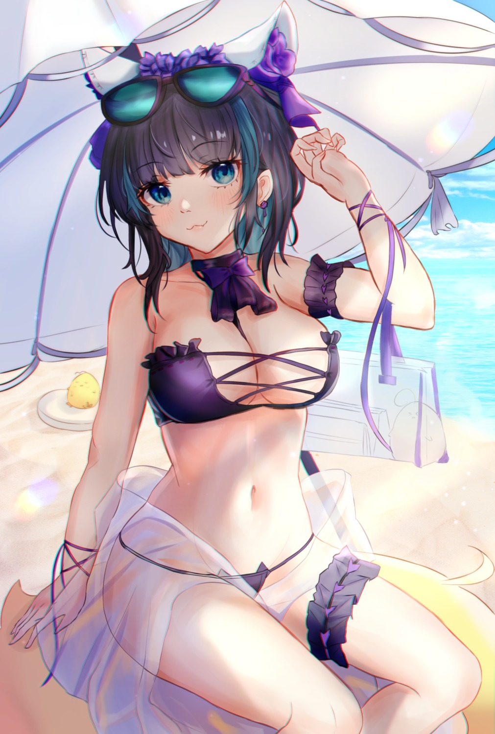 azur_lane bikini cheshire_(azur_lane) garter manjuu_(azur_lane) megane panipo see_through swimsuits