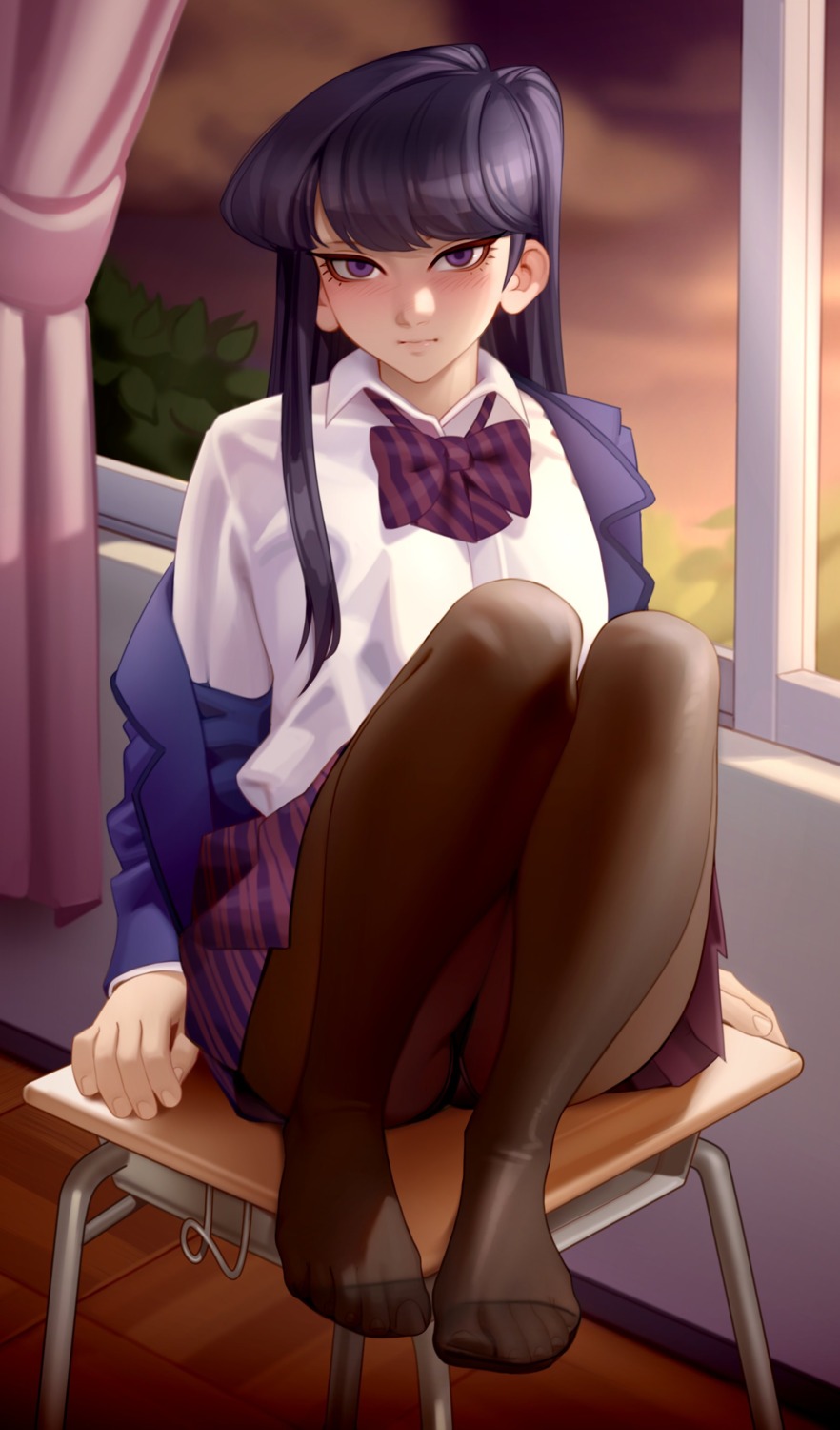 feet kairunoburogu komi-san_wa_komyushou_desu. komi_shouko pantsu pantyhose seifuku skirt_lift