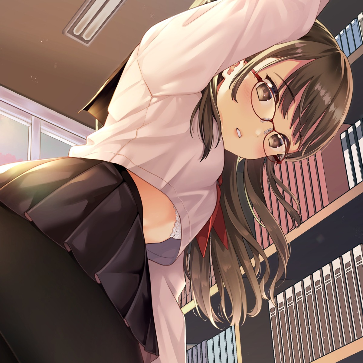 bra matsuzaki_miyuki megane pantyhose seifuku skirt_lift