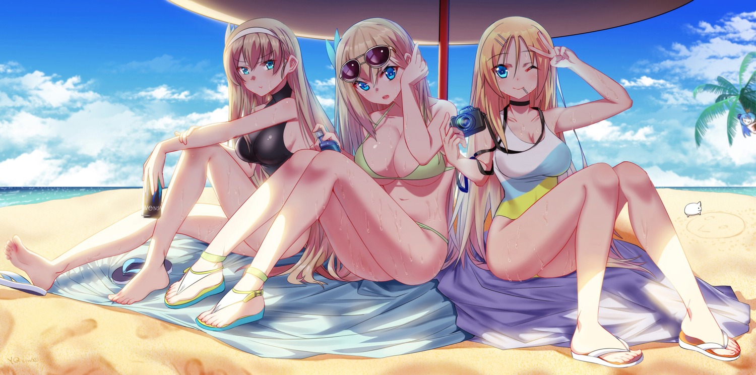 artist_revision bikini cang_se_ye_hua cleavage feet lexington_(zhanjianshaonv) megane quincy_(zhanjianshaonv) saratoga_(zhanjianshaonv) swimsuits wet zhanjianshaonv