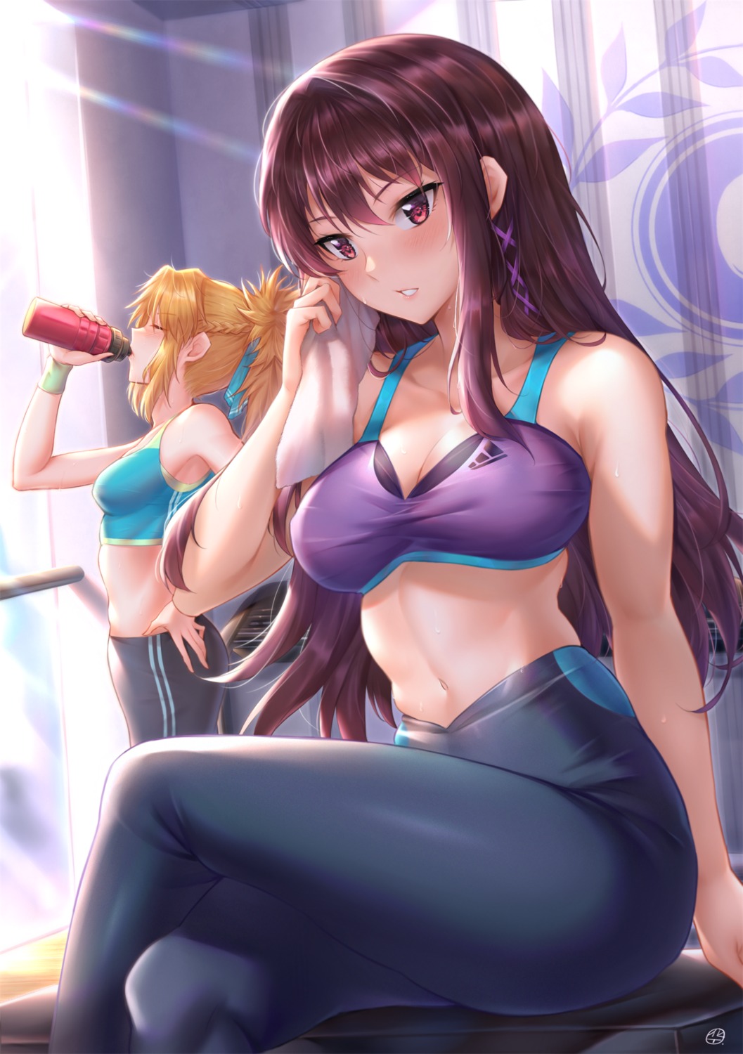 bra cleavage fate/grand_order gym_uniform hua-j mordred_(fate) scathach_(fate/grand_order)