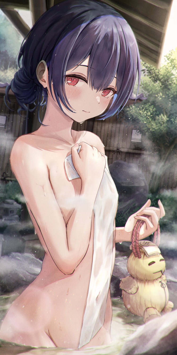 bathing censored masuku_(saint_mask) morino_rinze naked onsen the_idolm@ster the_idolm@ster_shiny_colors towel wet