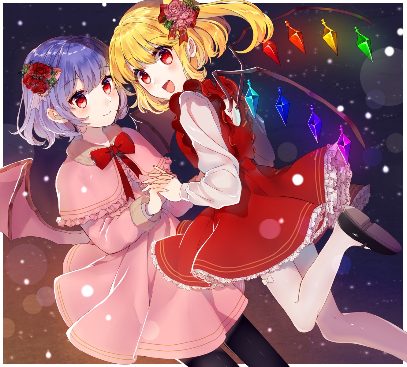 flandre_scarlet kawachi_rin pantyhose remilia_scarlet touhou wings