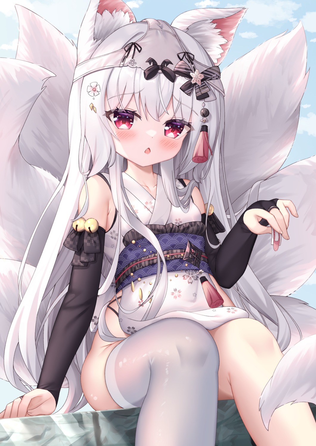 animal_ears hiyada_yuu japanese_clothes kitsune loli tail thighhighs