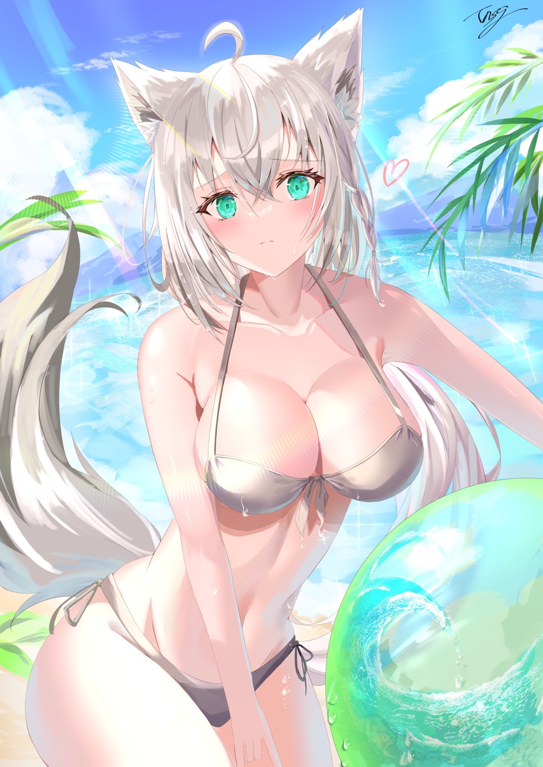 animal_ears bikini hololive hololive_gamers kitsune shirakami_fubuki swimsuits tail tonasegaill