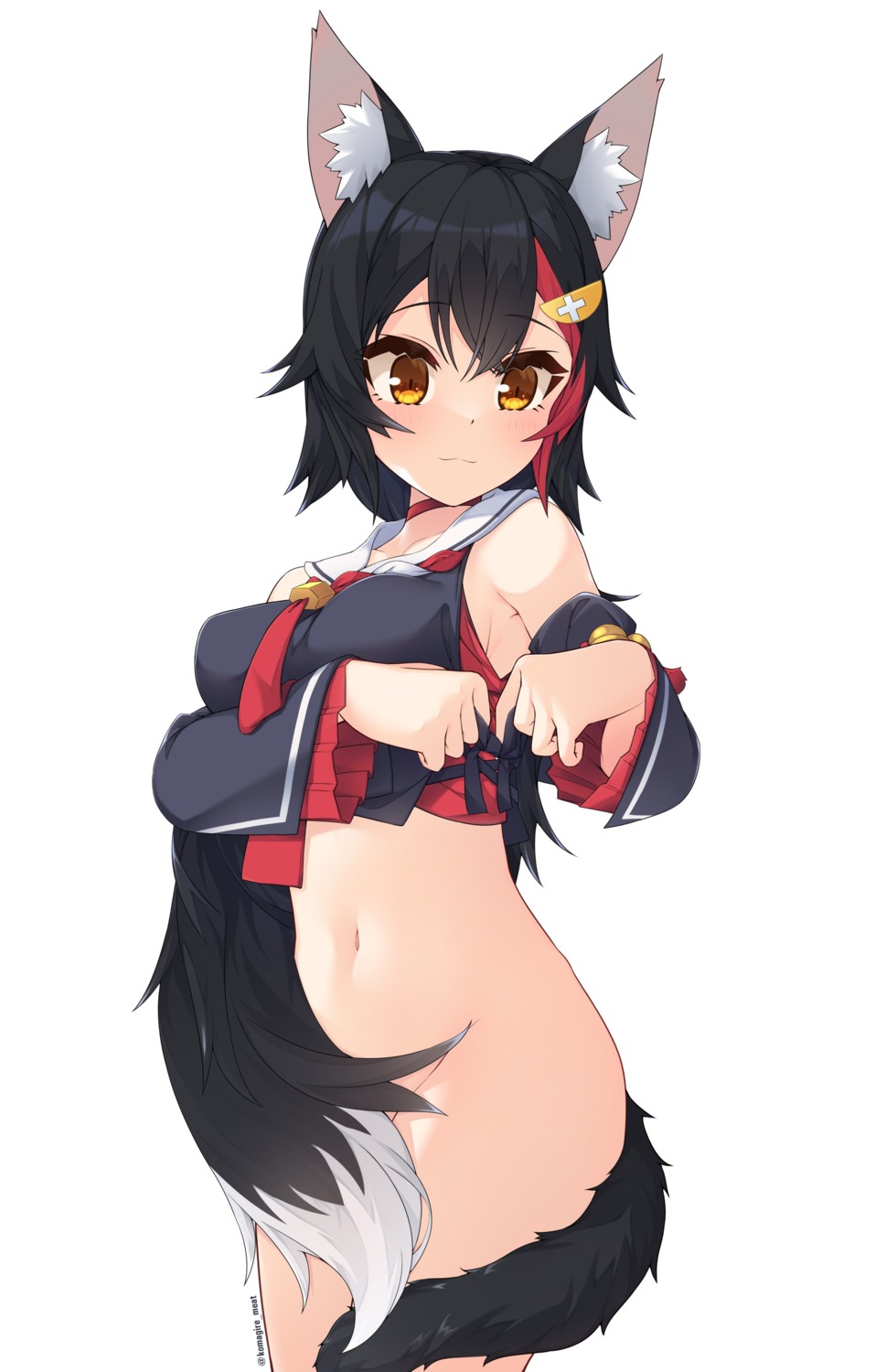 animal_ears bottomless hololive hololive_gamers ookami_mio otaku_heishi seifuku tail