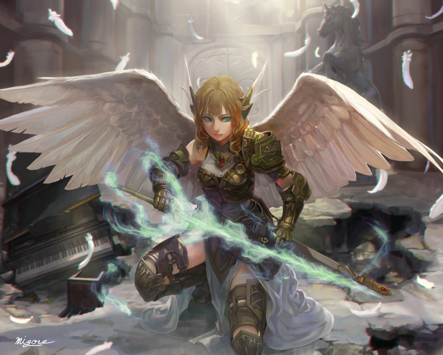 armor mizore_akihiro sword wings